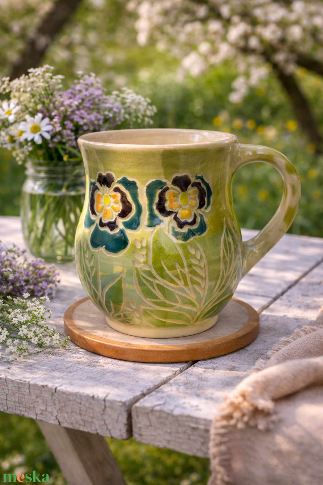 Kerámia bögre ibolya virágokkal - otthon & életmód - konyhafelszerelés, tálalás - tálalás - bögre & csésze - Meska.hu