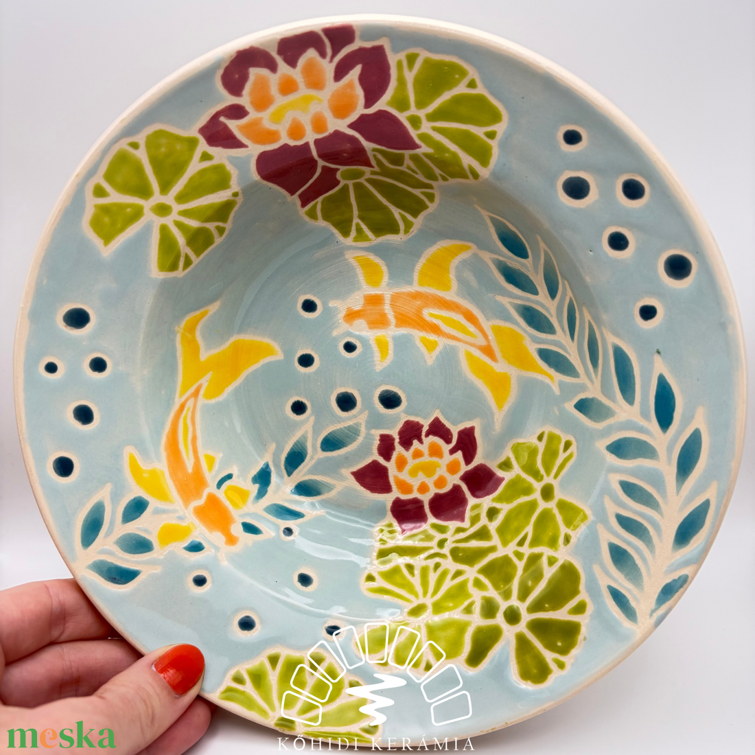 Kerámia tányér � halacskás tavi minta - otthon & életmód - konyhafelszerelés, tálalás - tálalás - tányér- és poháralátét - Meska.hu