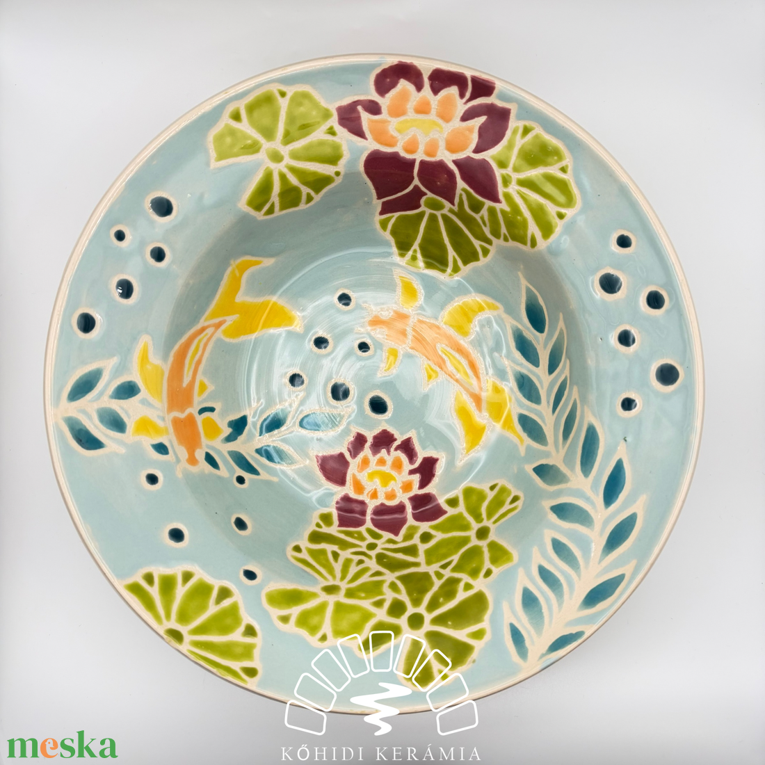 Kerámia tányér � halacskás tavi minta - otthon & életmód - konyhafelszerelés, tálalás - tálalás - tányér- és poháralátét - Meska.hu