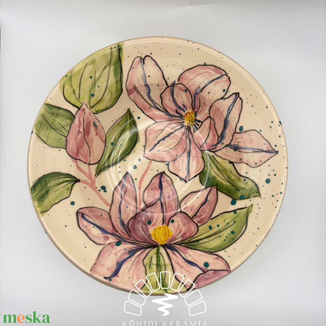 Kerámia tányér � tavi rózsás festett mintával - otthon & életmód - konyhafelszerelés, tálalás - tálalás - tányér- és poháralátét - Meska.hu