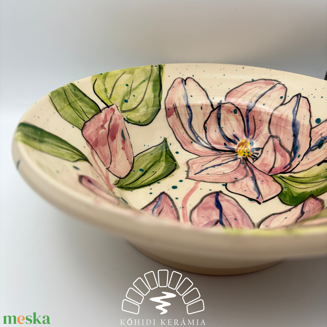 Kerámia tányér � tavi rózsás festett mintával - otthon & életmód - konyhafelszerelés, tálalás - tálalás - tányér- és poháralátét - Meska.hu