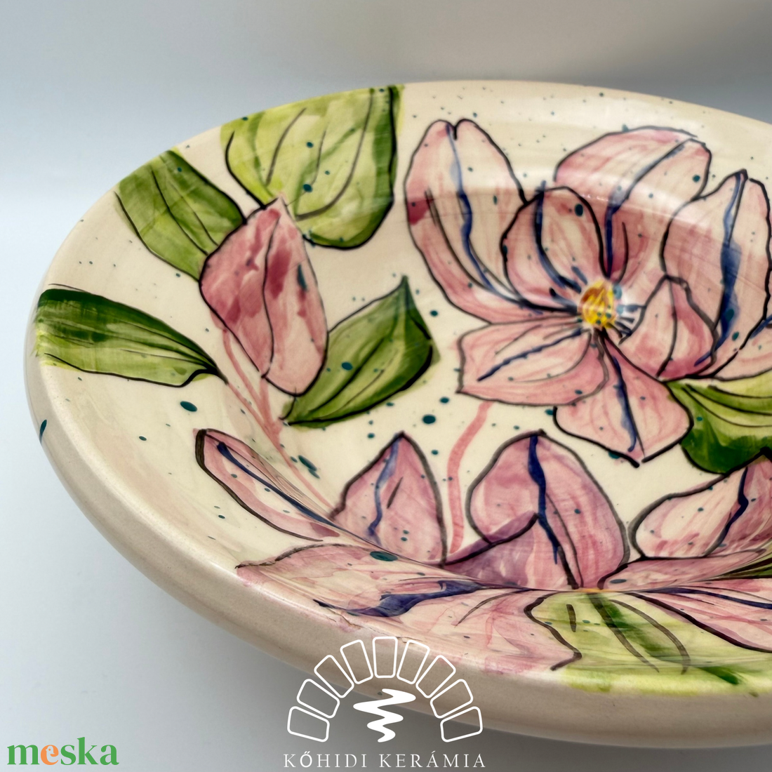 Kerámia tányér � tavi rózsás festett mintával - otthon & életmód - konyhafelszerelés, tálalás - tálalás - tányér- és poháralátét - Meska.hu