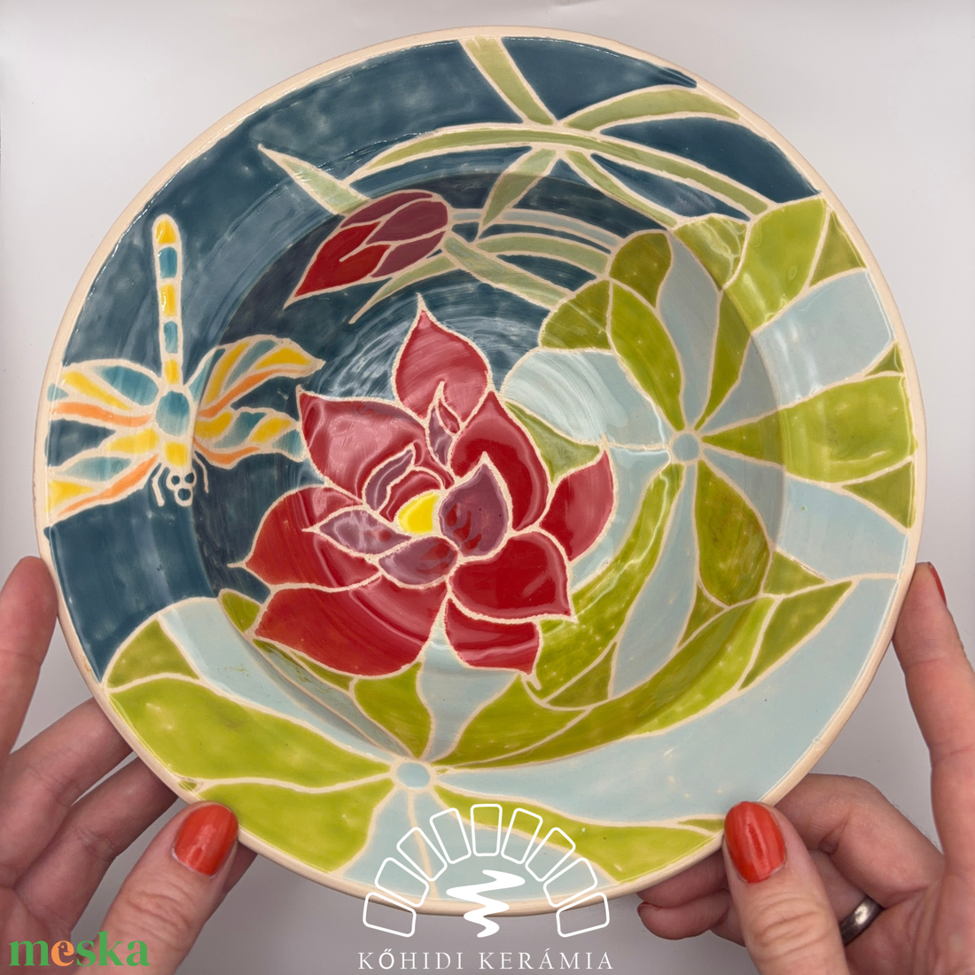 Kerámia tányér � tavirózsás minta minta - otthon & életmód - konyhafelszerelés, tálalás - tálalás - tányér- és poháralátét - Meska.hu