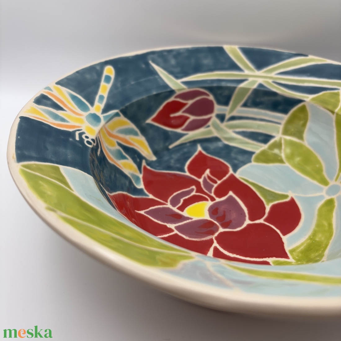 Kerámia tányér � tavirózsás minta minta - otthon & életmód - konyhafelszerelés, tálalás - tálalás - tányér- és poháralátét - Meska.hu