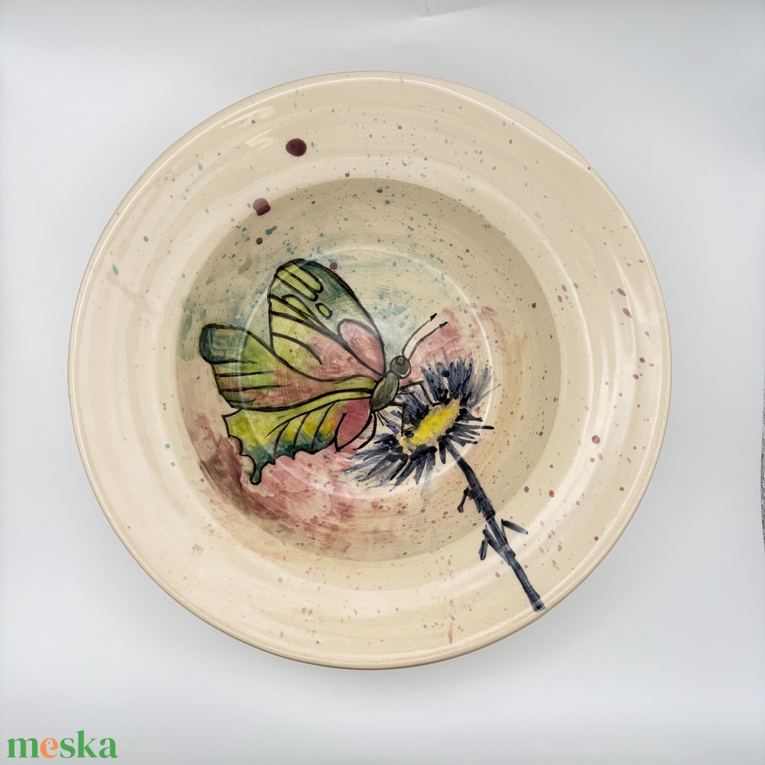 Kerámia tányér � pillangó festett mintával - otthon & életmód - konyhafelszerelés, tálalás - tálalás - tányér- és poháralátét - Meska.hu