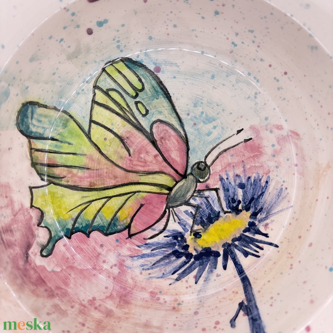 Kerámia tányér � pillangó festett mintával - otthon & életmód - konyhafelszerelés, tálalás - tálalás - tányér- és poháralátét - Meska.hu
