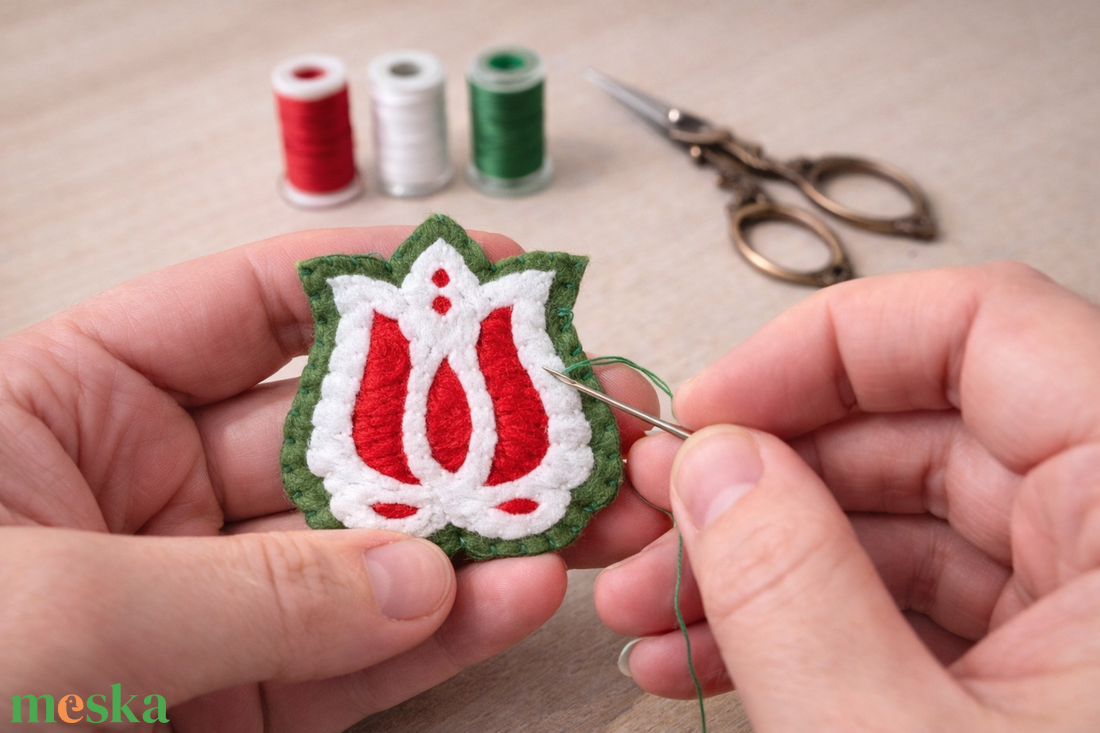 Tulipános filc kokárda  - ékszer - kitűző és bross - Meska.hu