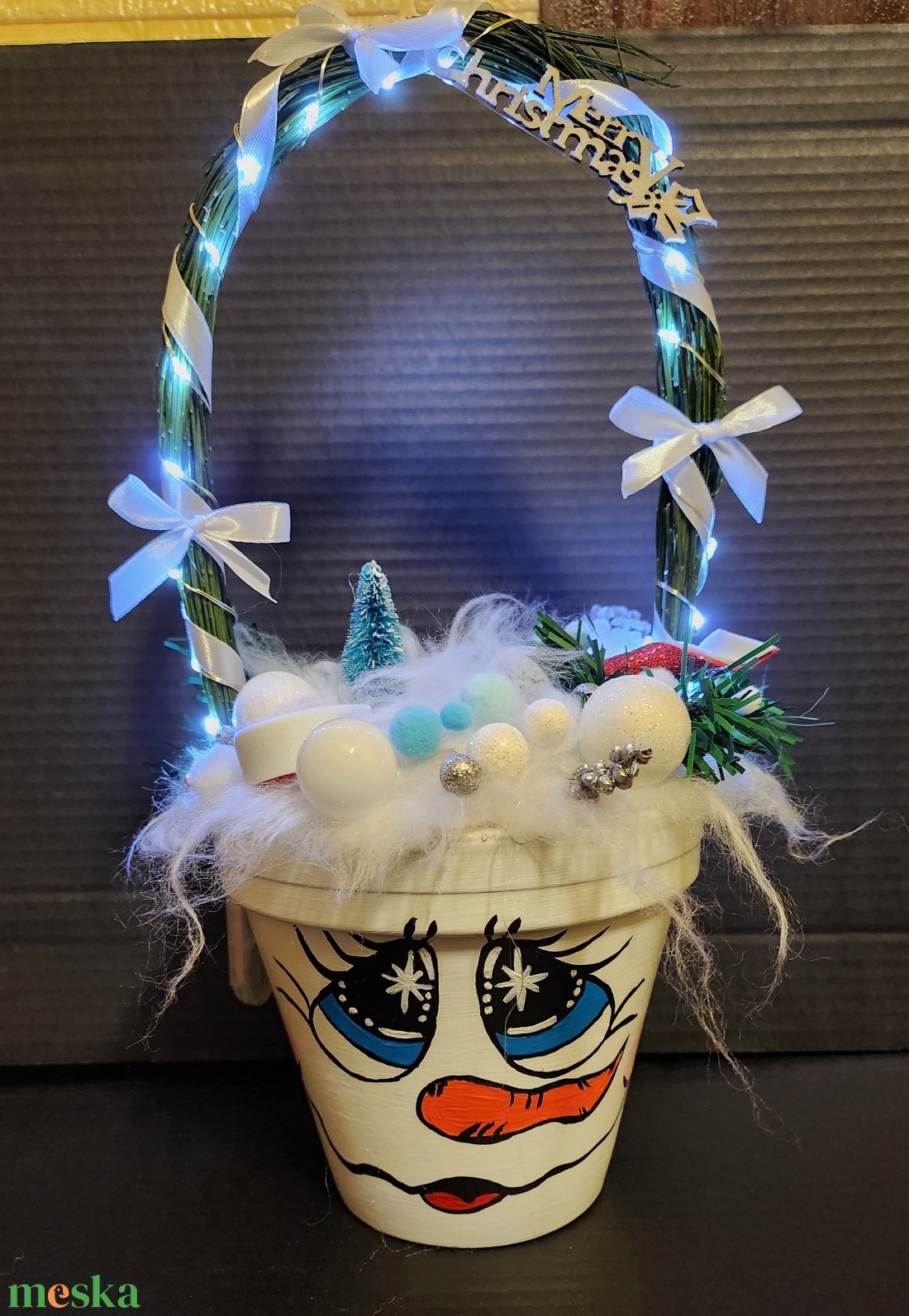 Világítós cserépdísz - karácsony - karácsonyi lakásdekoráció - karácsonyi lakásdíszek - Meska.hu