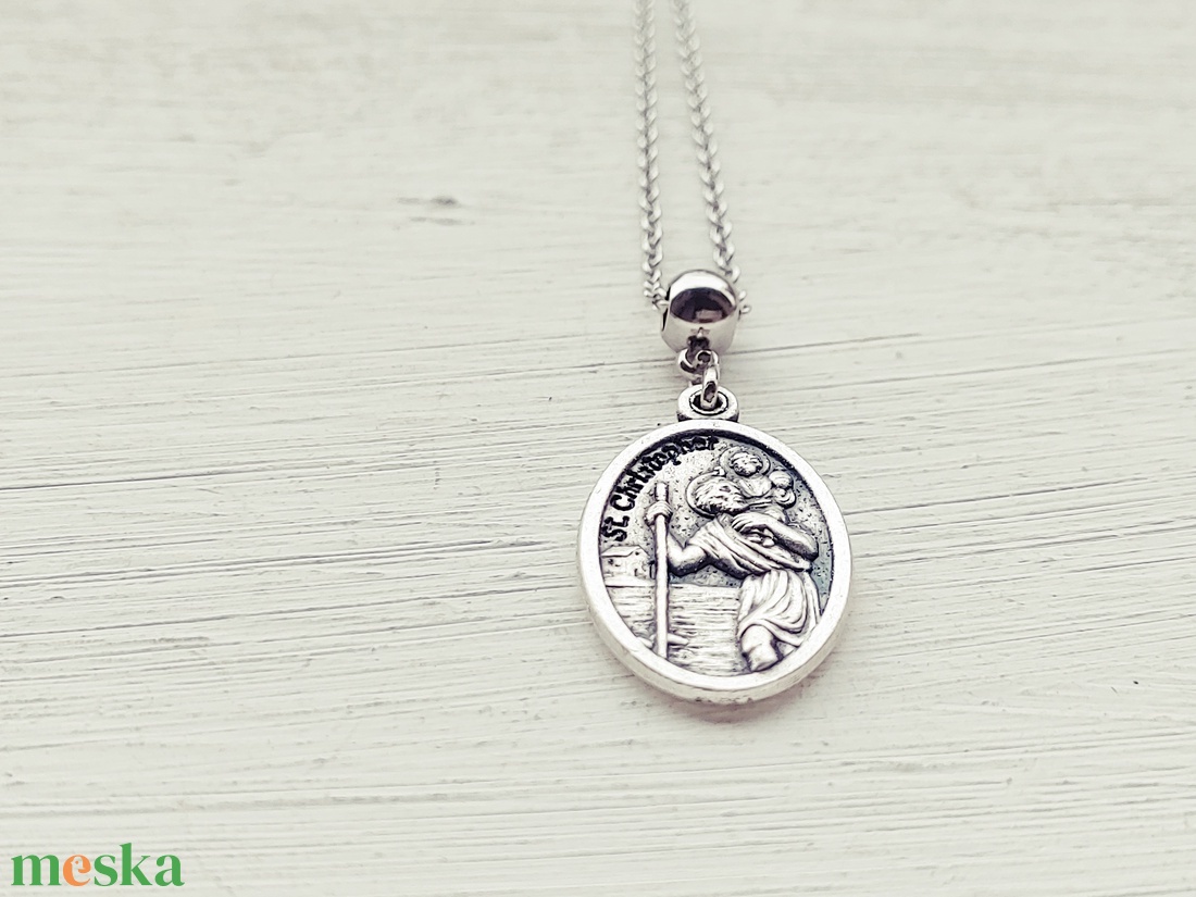 Szent Kristóf amulett, nemesacél láncon - ékszer - nyaklánc - medál - Meska.hu