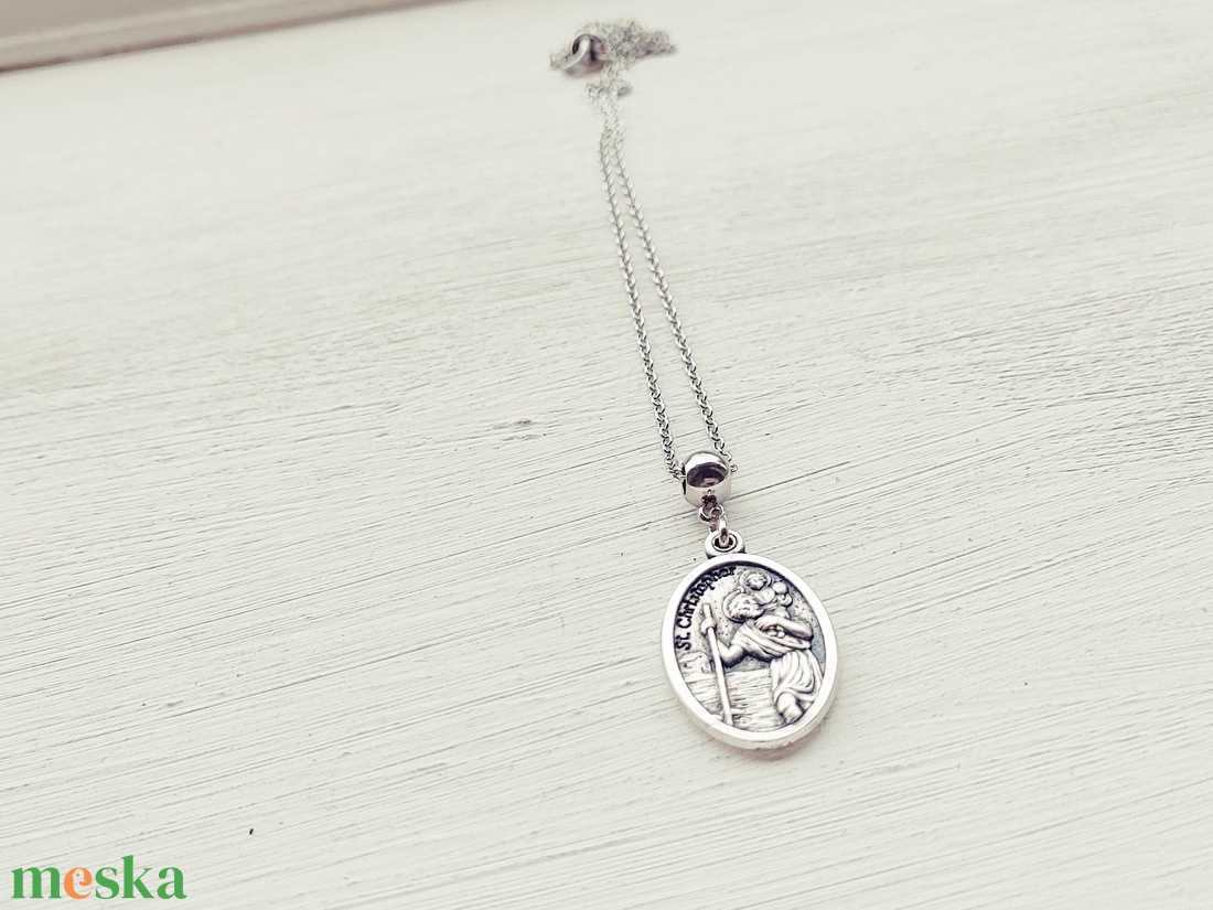 Szent Kristóf amulett, nemesacél láncon - ékszer - nyaklánc - medál - Meska.hu