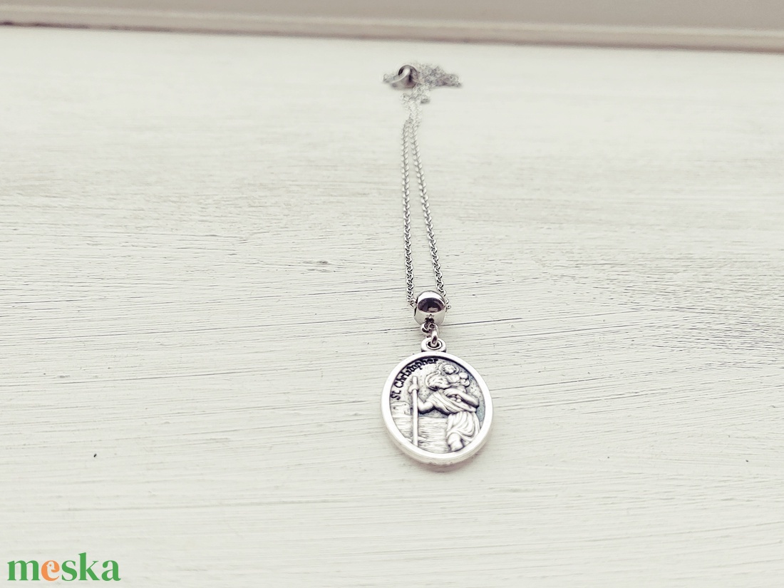 Szent Kristóf amulett, nemesacél láncon - ékszer - nyaklánc - medál - Meska.hu