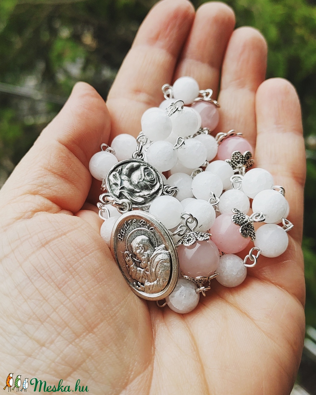  5 tizedes rózsafüzér - Pio atya - ékszer - nyaklánc - gyöngyös nyaklánc - Meska.hu