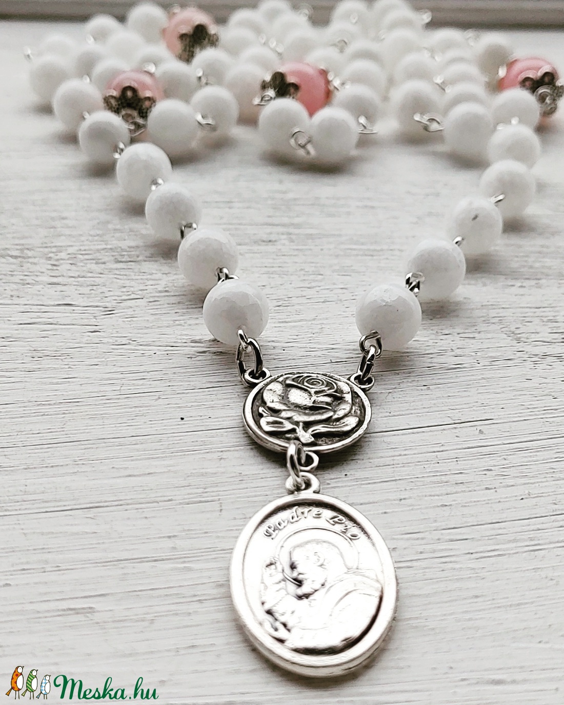  5 tizedes rózsafüzér - Pio atya - ékszer - nyaklánc - gyöngyös nyaklánc - Meska.hu