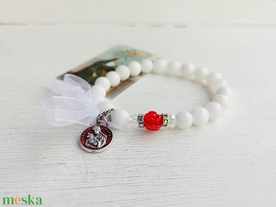 Rózsás Szent Rita karkötő - ékszer - karkötő - charm karkötő - Meska.hu
