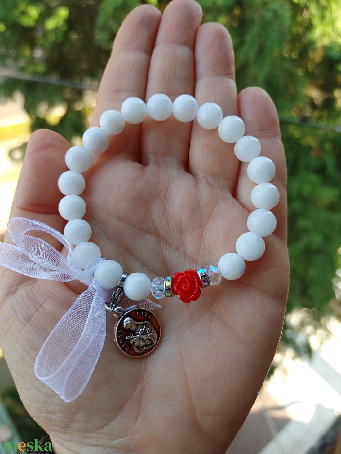 Rózsás Szent Rita karkötő - ékszer - karkötő - charm karkötő - Meska.hu