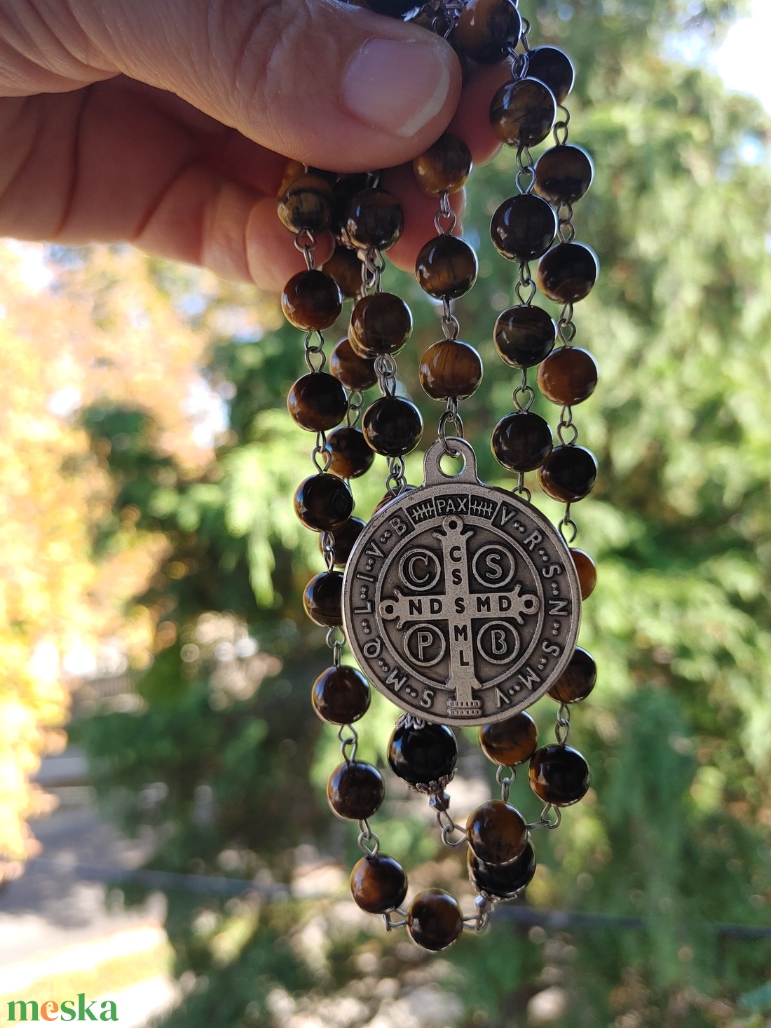 Szent Benedek rózsafüzér - ékszer - nyaklánc - gyöngyös nyaklánc - Meska.hu