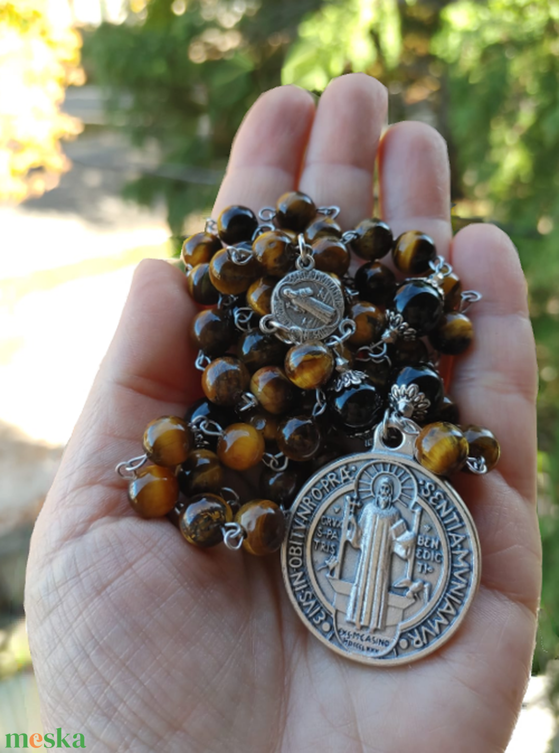 Szent Benedek rózsafüzér - ékszer - nyaklánc - gyöngyös nyaklánc - Meska.hu