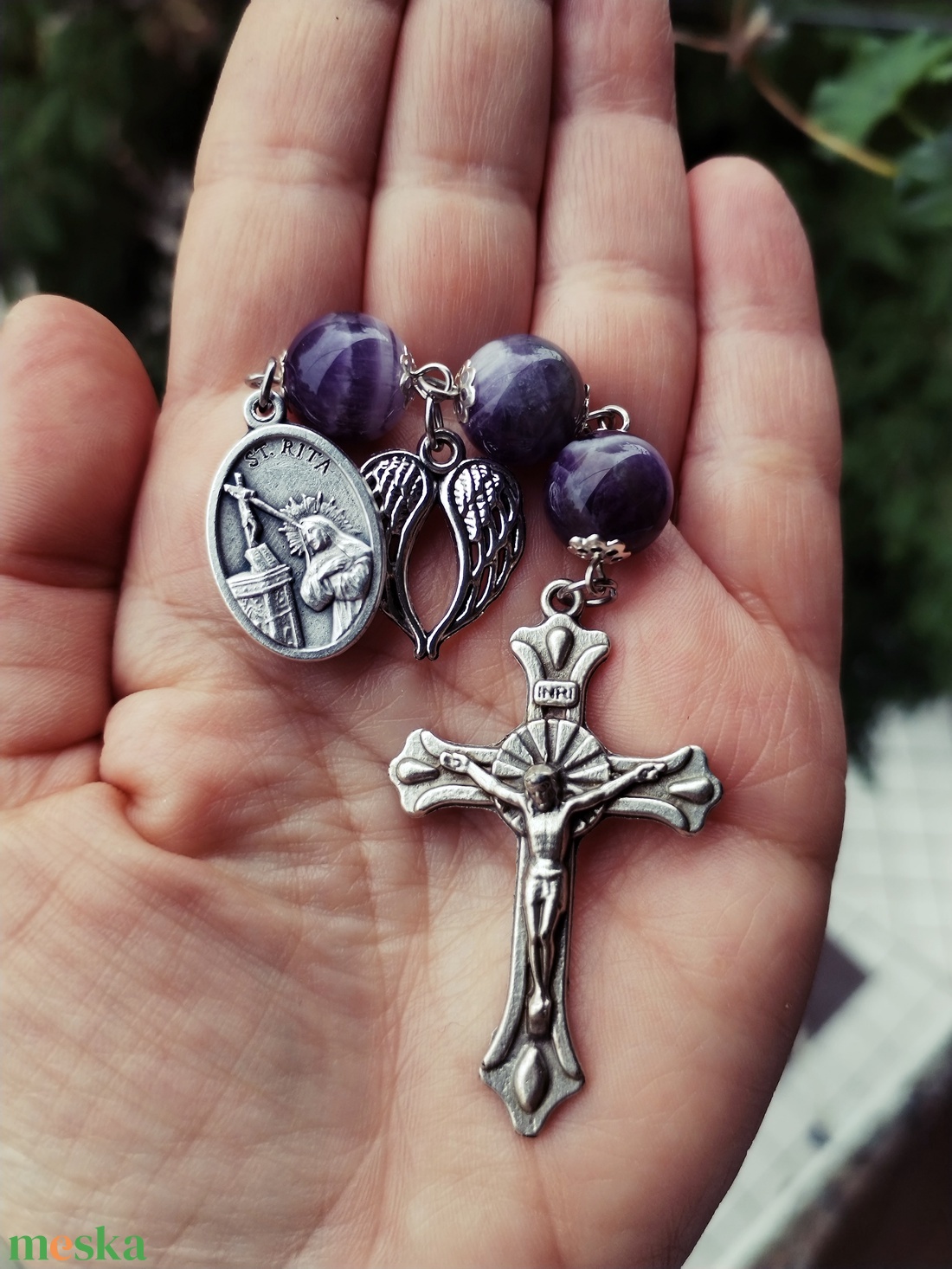 Szent Rita rózsafüzér, rövid - táska & tok - kulcstartó & táskadísz - kulcstartó - Meska.hu