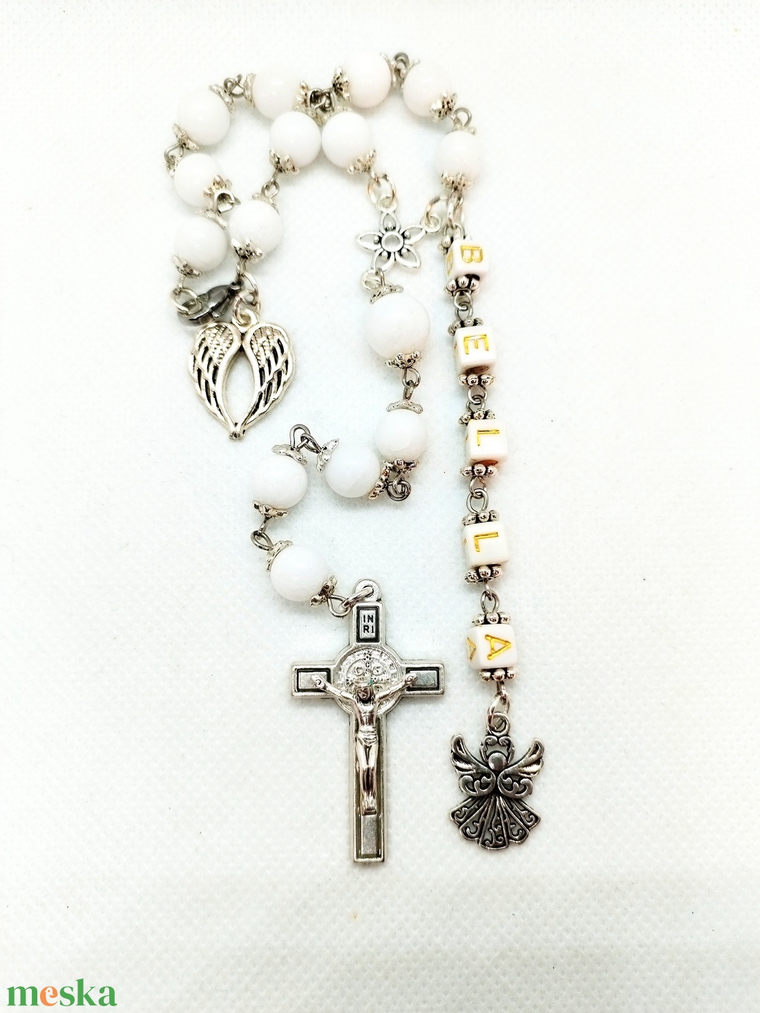 Hófehér rózsafüzér keresztelőre, elsőáldozásra - ékszer - nyaklánc - gyöngyös nyaklánc - Meska.hu