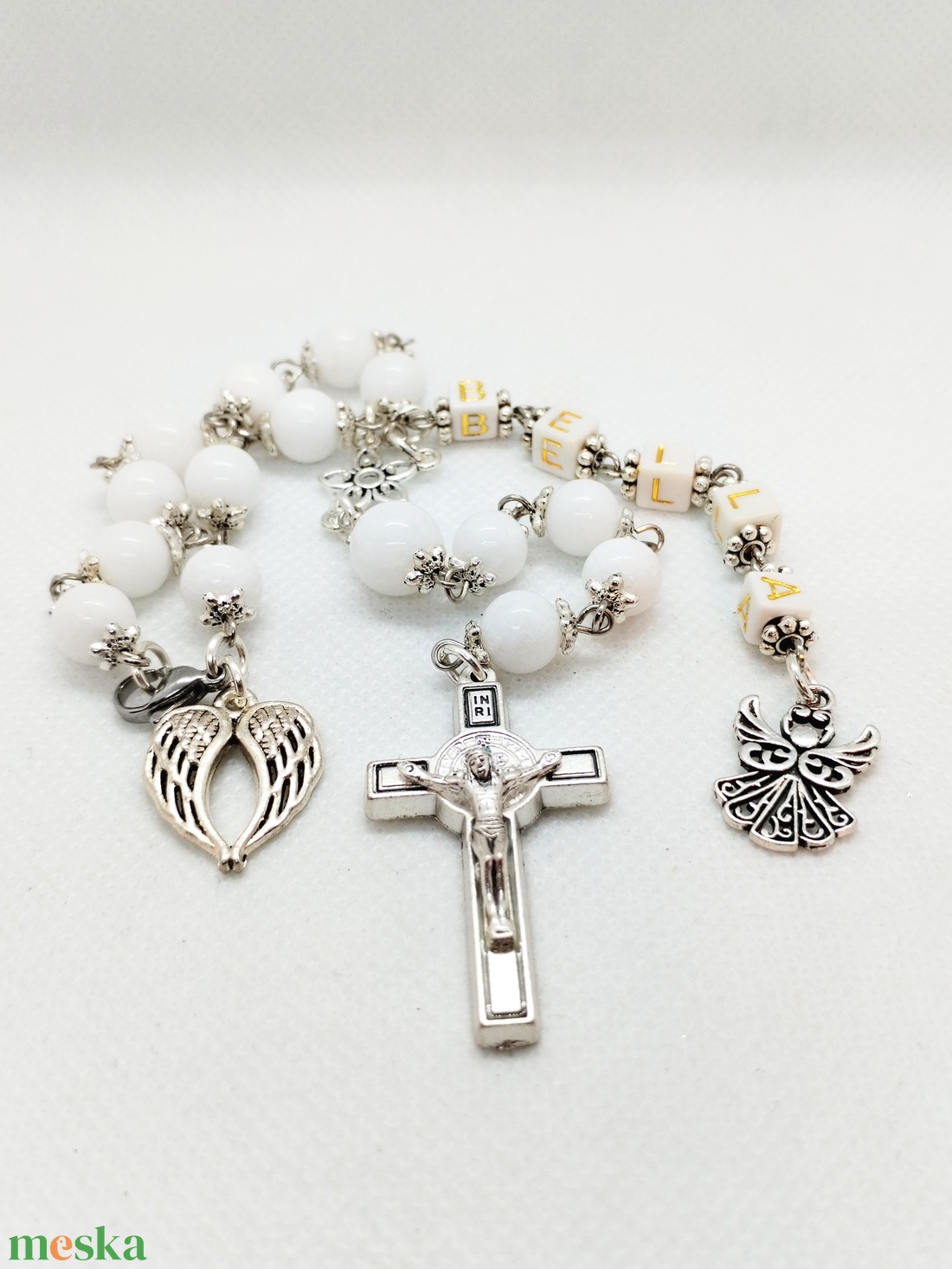 Hófehér rózsafüzér keresztelőre, elsőáldozásra - ékszer - nyaklánc - gyöngyös nyaklánc - Meska.hu