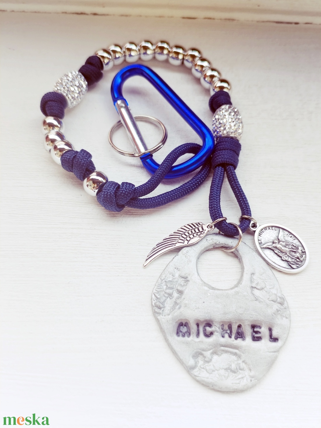 Mihály arkangyal amulett - kék paracord  - otthon & életmód - vallás - lánc & füzér - Meska.hu
