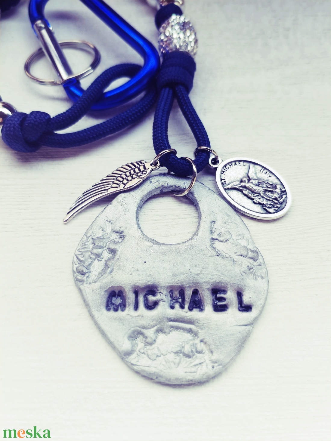 Mihály arkangyal amulett - kék paracord  - otthon & életmód - vallás - lánc & füzér - Meska.hu