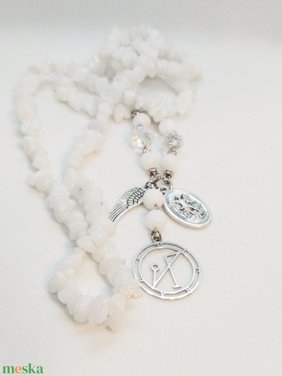 Mihály arkangyal amulett - fehér jáde - ékszer - nyaklánc - medálos nyaklánc - Meska.hu
