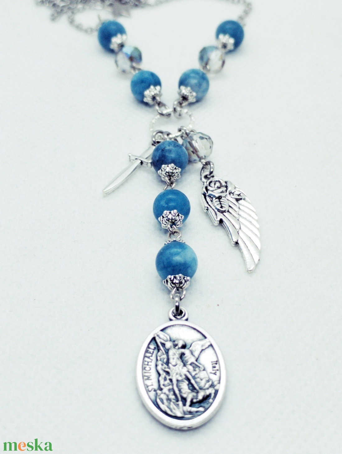 Mihály arkangyal amulett - kék kvarc - nemesacél lánc - ékszer - nyaklánc - medálos nyaklánc - Meska.hu Mihály arkangyal amulett - kék kvarc - nemesacél lánc - ékszer - nyaklánc - medálos nyaklánc - Meska.hu