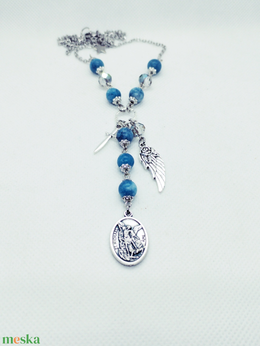 Mihály arkangyal amulett - kék kvarc - nemesacél lánc - ékszer - nyaklánc - medálos nyaklánc - Meska.hu Mihály arkangyal amulett - kék kvarc - nemesacél lánc - ékszer - nyaklánc - medálos nyaklánc - Meska.hu