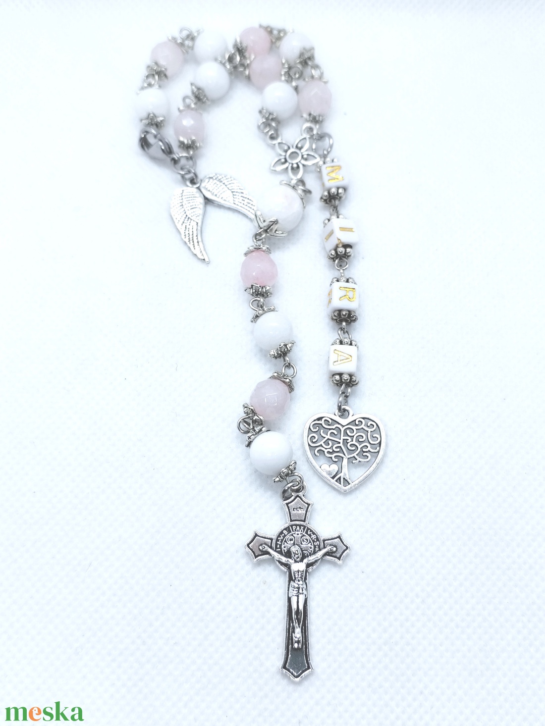 Rózsafüzér névvel, monogrammal  - ékszer - nyaklánc - gyöngyös nyaklánc - Meska.hu