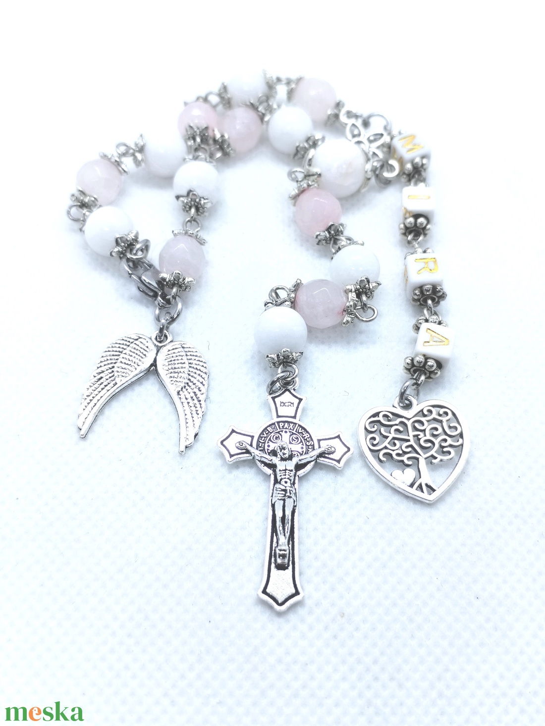 Rózsafüzér névvel, monogrammal  - ékszer - nyaklánc - gyöngyös nyaklánc - Meska.hu