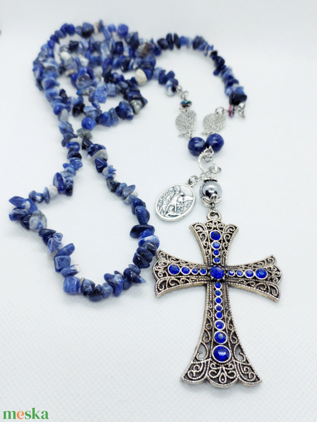 Mihály arkangyal amulett - szodalit - ékszer - nyaklánc - medálos nyaklánc - Meska.hu