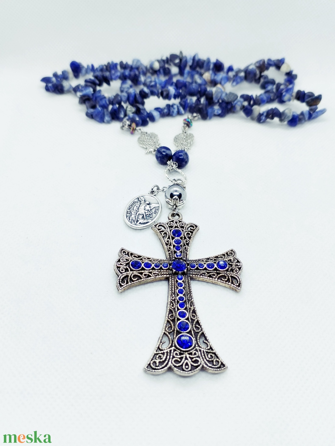 Mihály arkangyal amulett - szodalit - ékszer - nyaklánc - medálos nyaklánc - Meska.hu