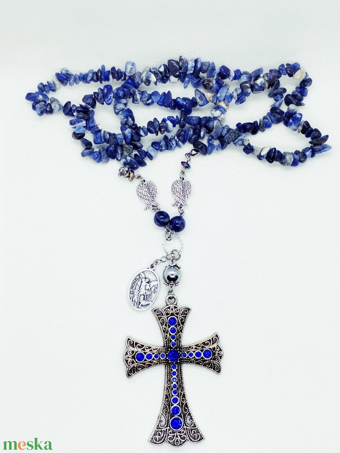 Mihály arkangyal amulett - szodalit - ékszer - nyaklánc - medálos nyaklánc - Meska.hu