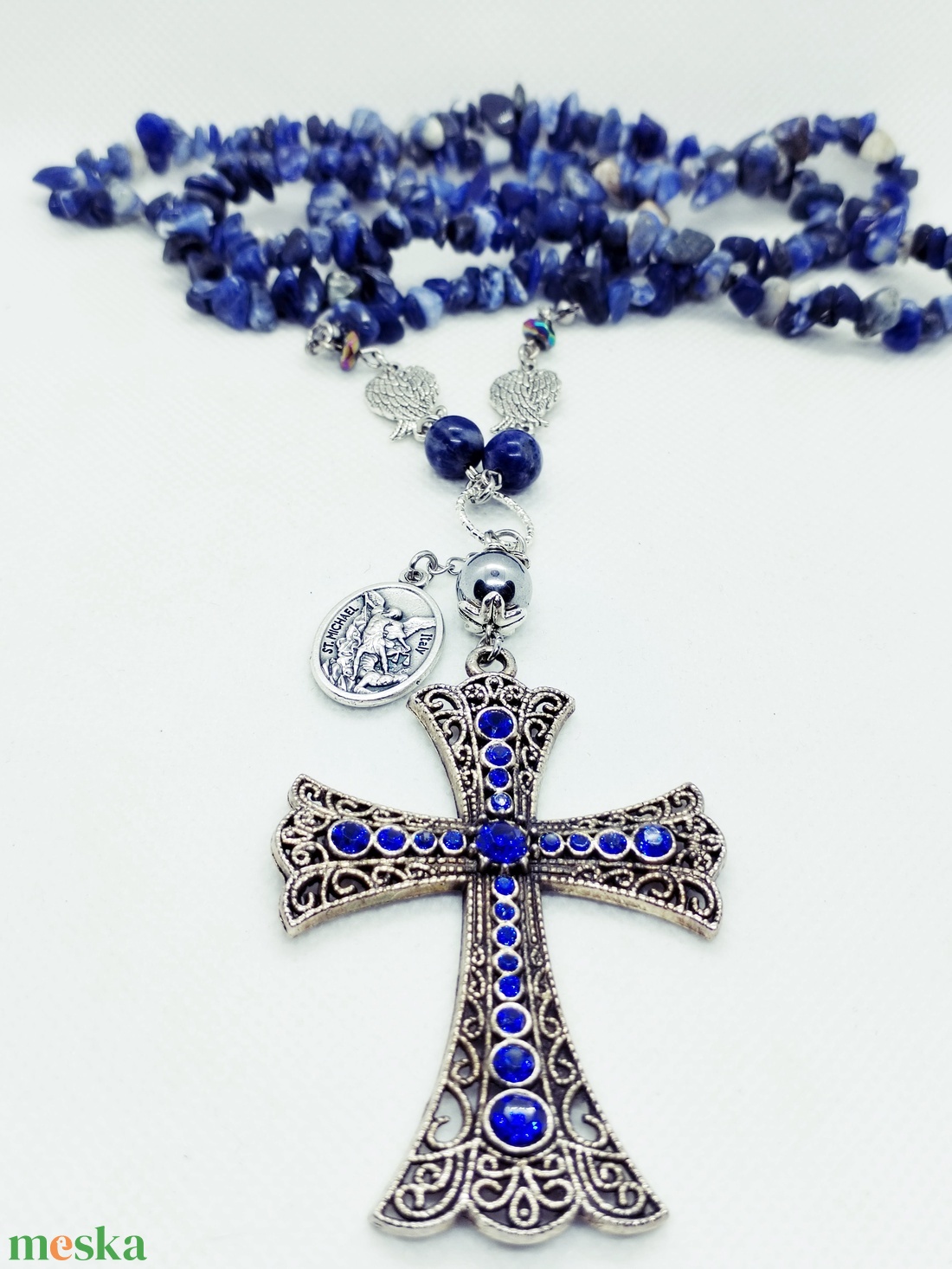 Mihály arkangyal amulett - szodalit - ékszer - nyaklánc - medálos nyaklánc - Meska.hu