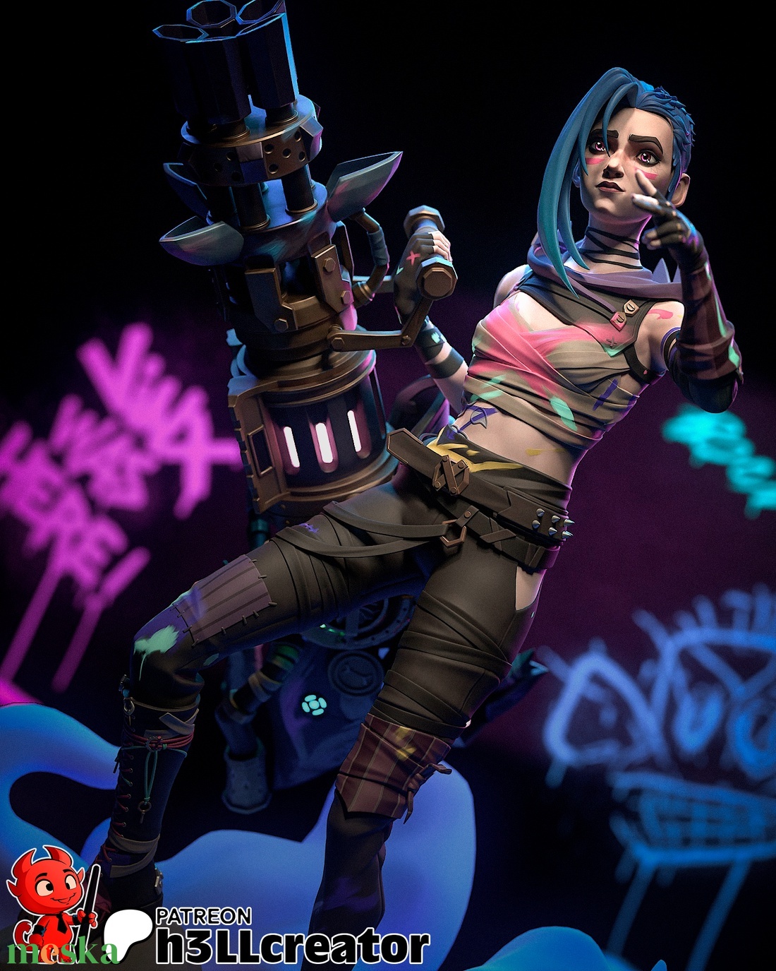 Jinx - League of Legends Arcane - művészet - makett, modell - Meska.hu
