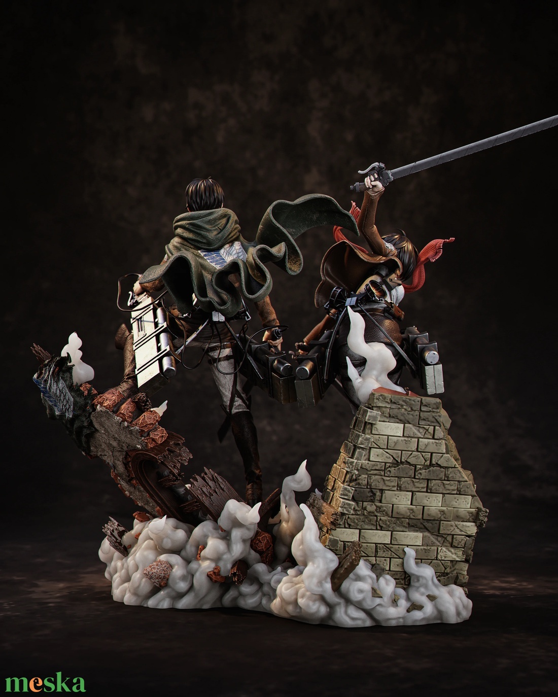 Mikasa and Levi diorama - Attack on Titan - művészet - makett, modell - Meska.hu