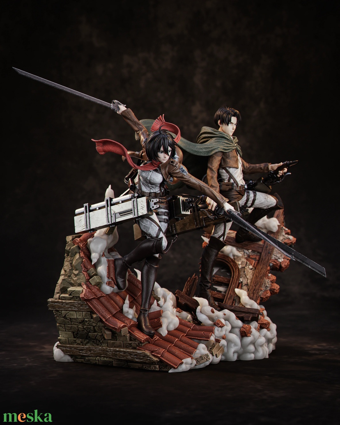 Mikasa and Levi diorama - Attack on Titan - művészet - makett, modell - Meska.hu