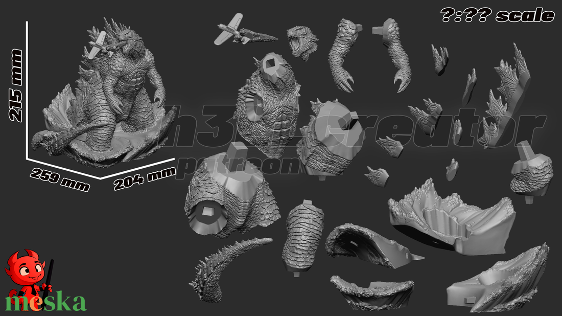 Godzilla - művészet - makett, modell - Meska.hu