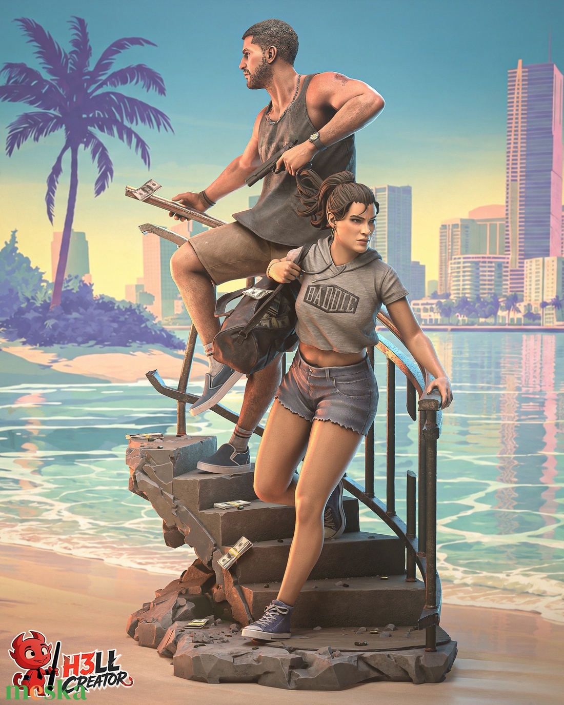 Jason and Lucia - Grand Theft Auto VI - művészet - makett, modell - Meska.hu