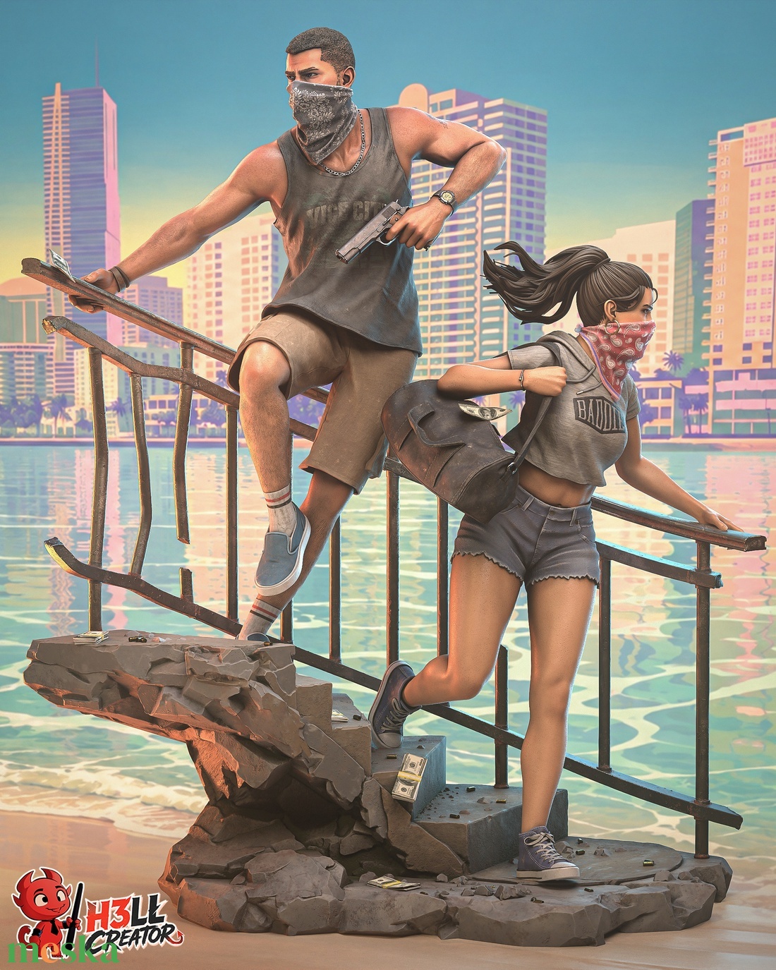 Jason and Lucia - Grand Theft Auto VI - művészet - makett, modell - Meska.hu