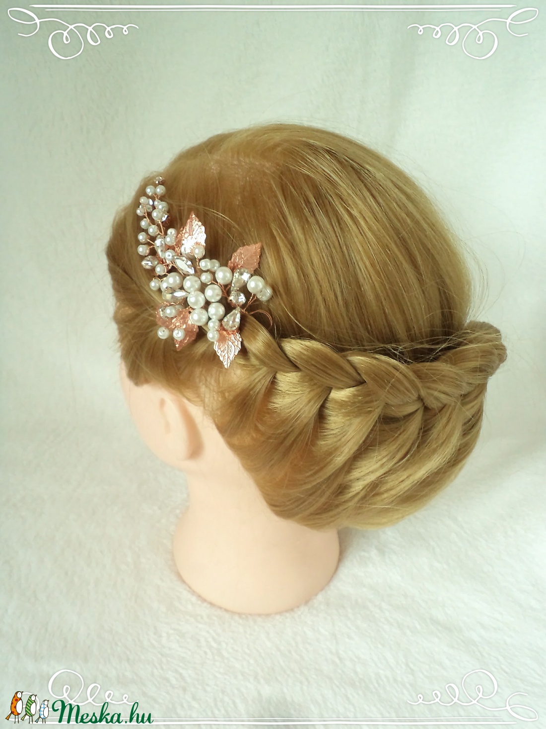 Rose gold, köves hajdísz levelekkel -  - Meska.hu