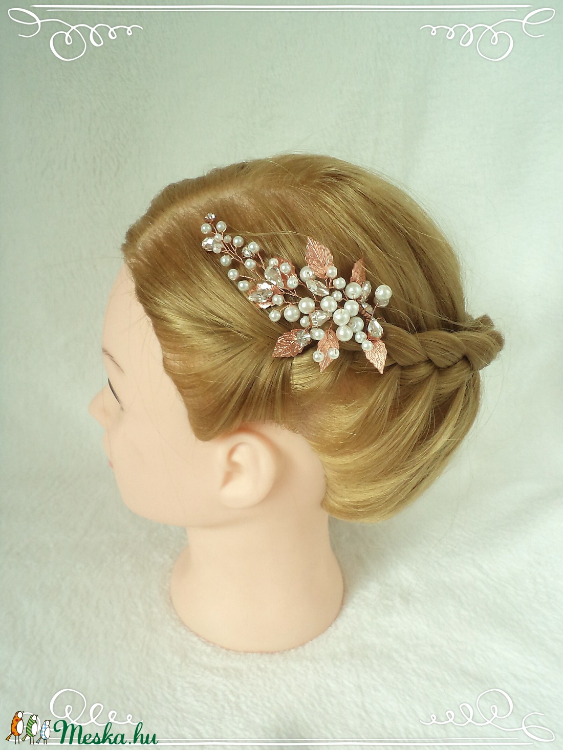 Rose gold, köves hajdísz levelekkel -  - Meska.hu