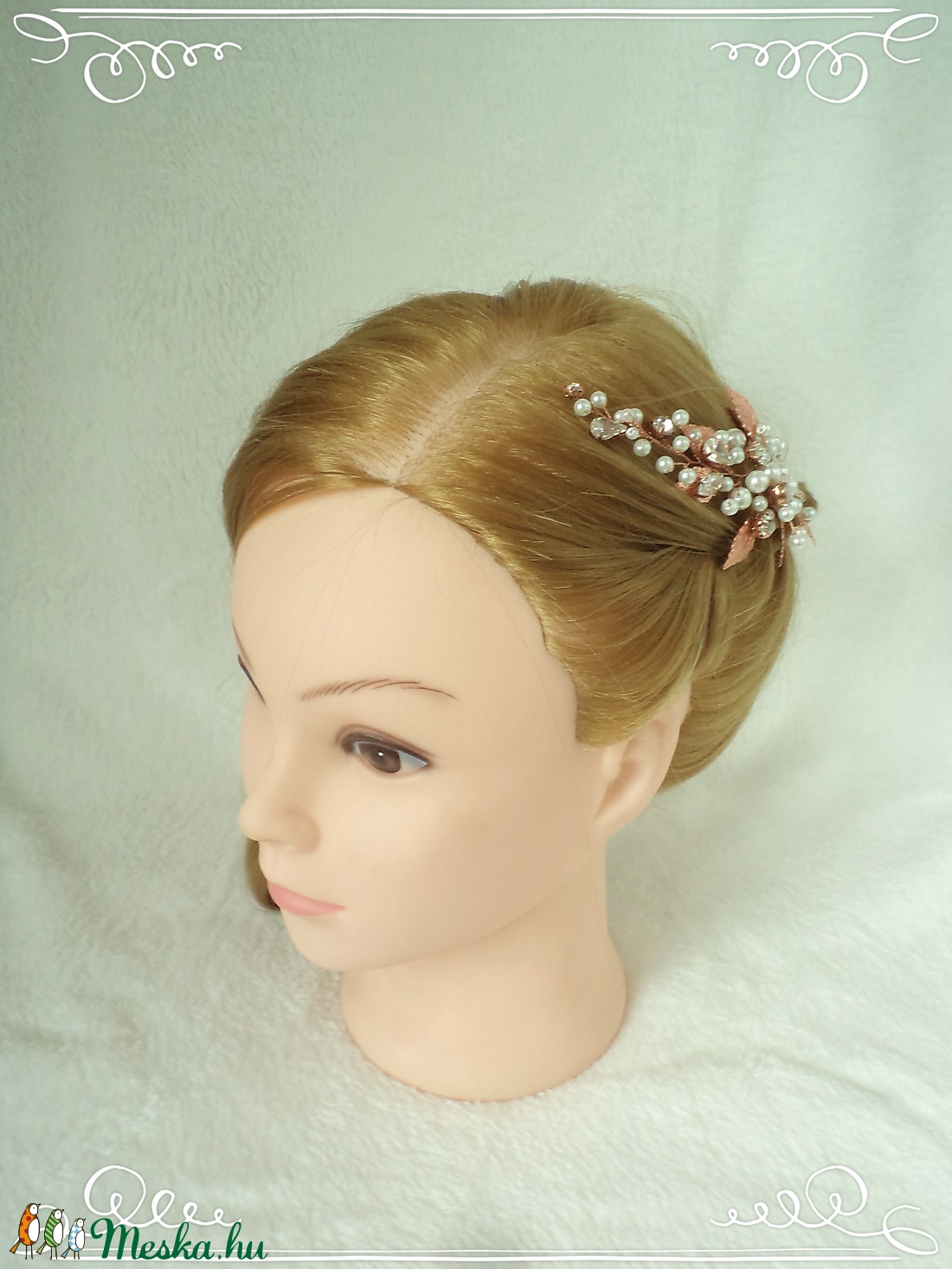 Rose gold, köves hajdísz levelekkel -  - Meska.hu