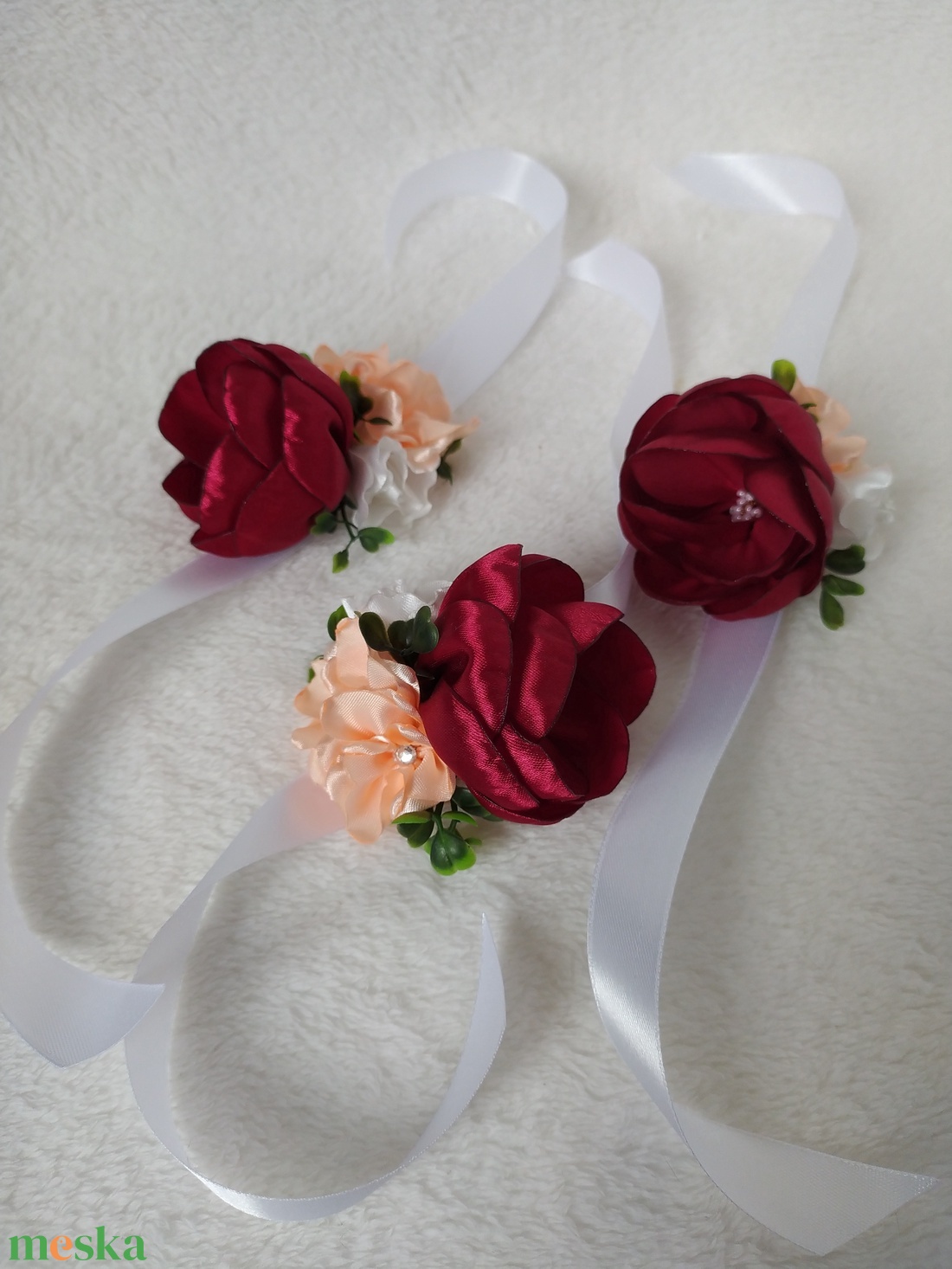 Bordó-barack koszorúslány vagy tanú csuklódísz - esküvő - ékszer - karkötő & csuklódísz - Meska.hu