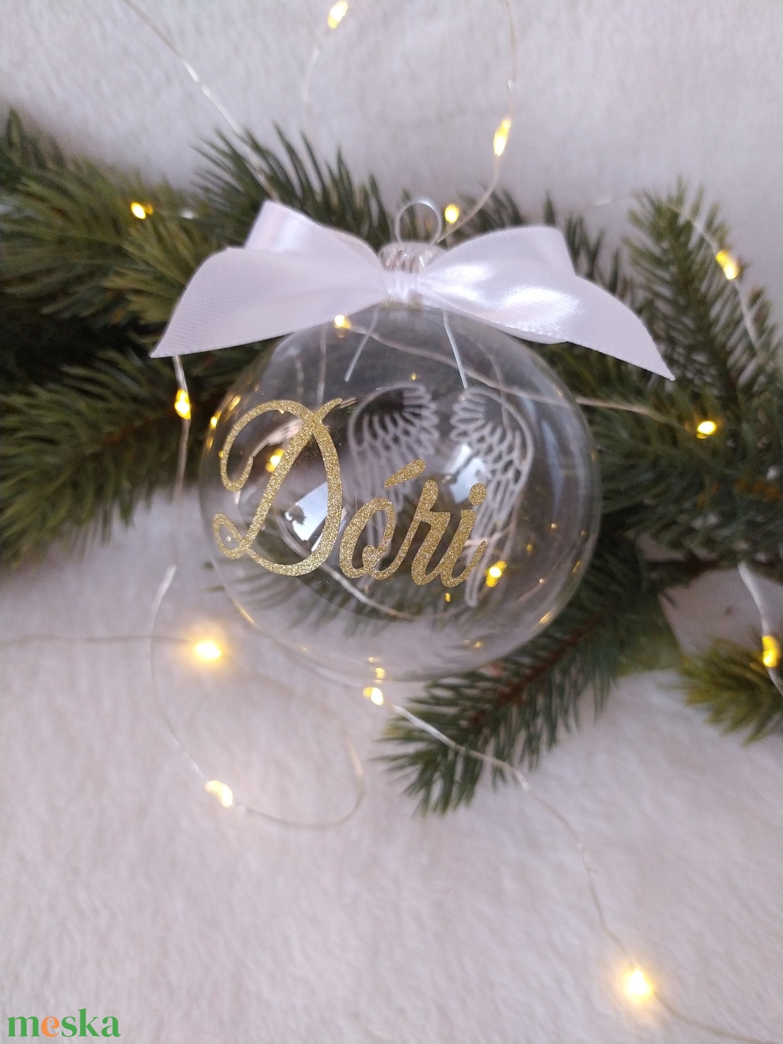 Kiárusítás, Átlátszó üveggömb arany csillámos felirattal, 8 cm - karácsony - karácsonyi lakásdekoráció - karácsonyfadíszek - Meska.hu