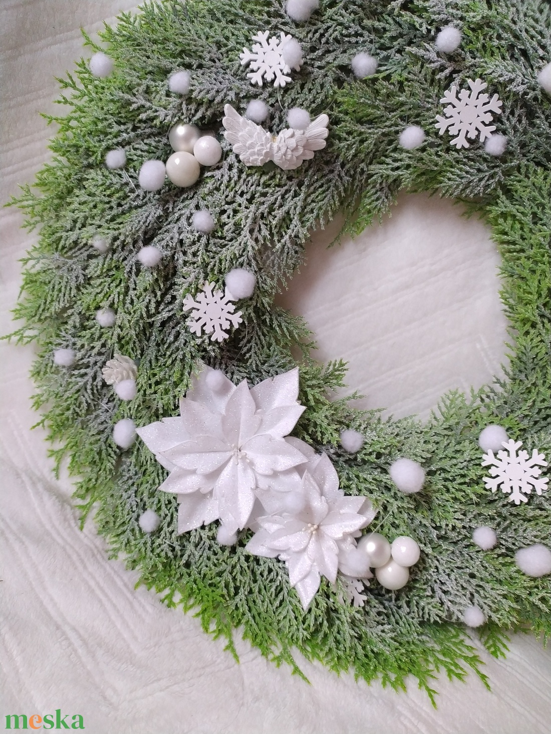 Fehér havas, csillámos kopogtató - karácsony - adventi díszek - adventi ajtódísz - Meska.hu