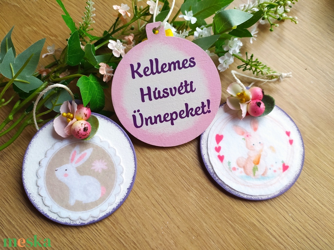 Nyuszis fakorongcsomag barkára vagy ajándéknak - otthon & életmód - dekoráció - fali és függő dekoráció - függődísz - Meska.hu