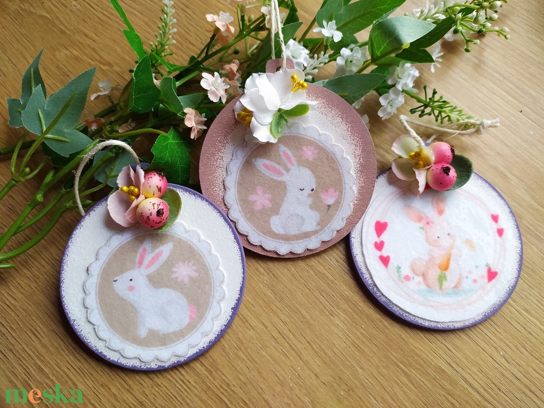 Nyuszis fakorongcsomag barkára vagy ajándéknak - otthon & életmód - dekoráció - fali és függő dekoráció - függődísz - Meska.hu