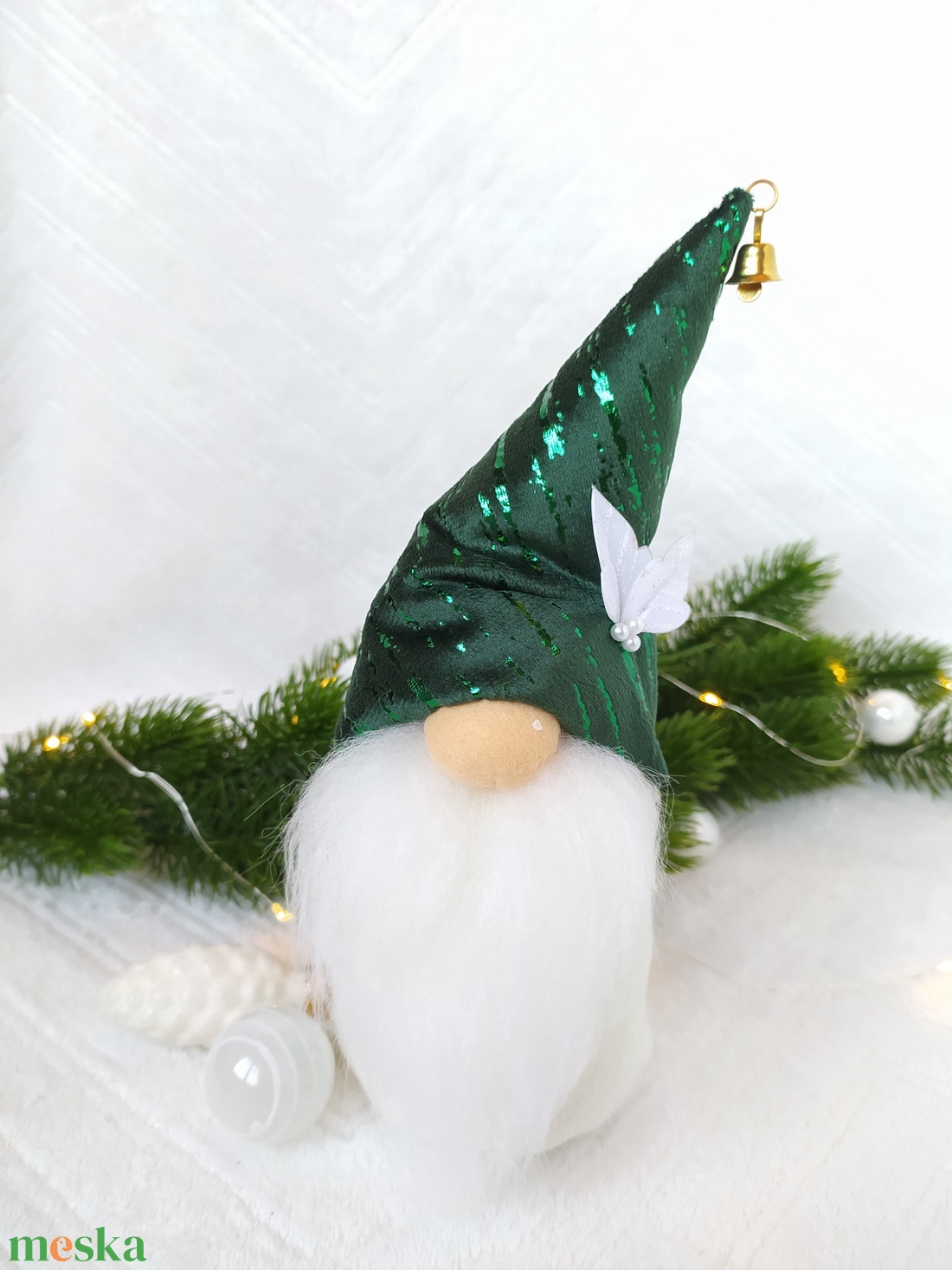 Sötétzöld sapkás manó, gnóm, télapó - karácsony - karácsonyi lakásdekoráció - karácsonyi manók, figurák - Meska.hu